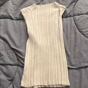 Cream Ribbed Knit Sleeveless Top